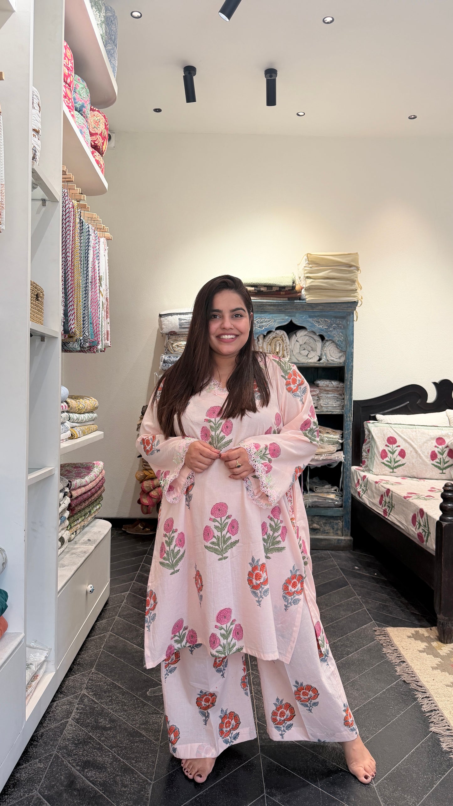 Ice-Cream Pink Cotton Blockprinted Coordset
