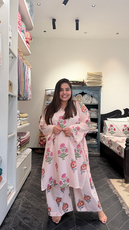 Ice-Cream Pink Cotton Blockprinted Coordset