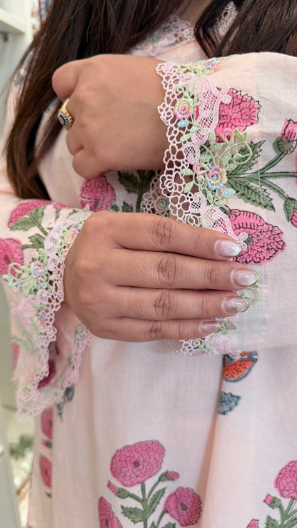 Ice-Cream Pink Cotton Blockprinted Coordset