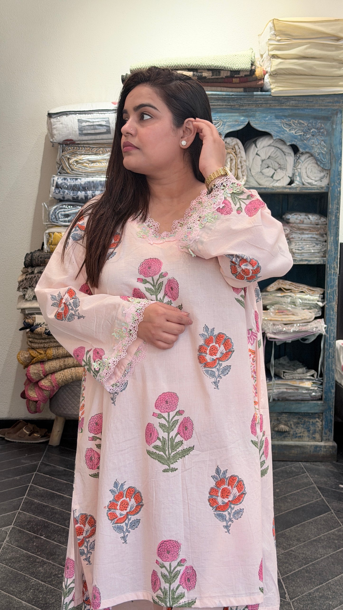 Ice-Cream Pink Cotton Blockprinted Coordset