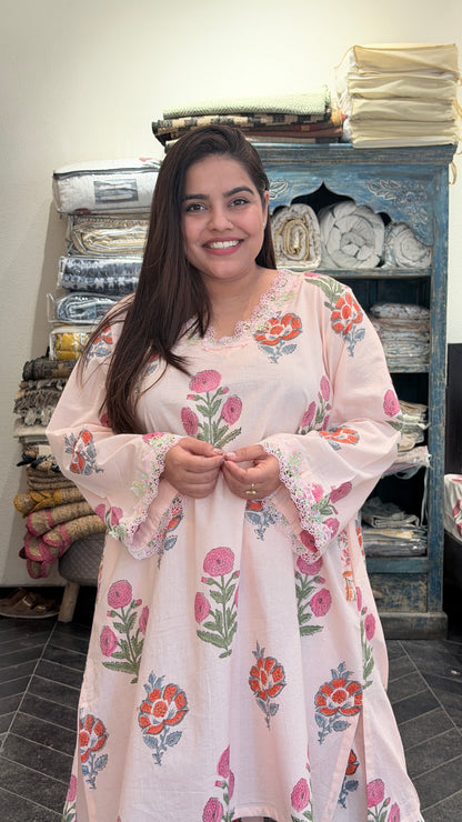Ice-Cream Pink Cotton Blockprinted Coordset