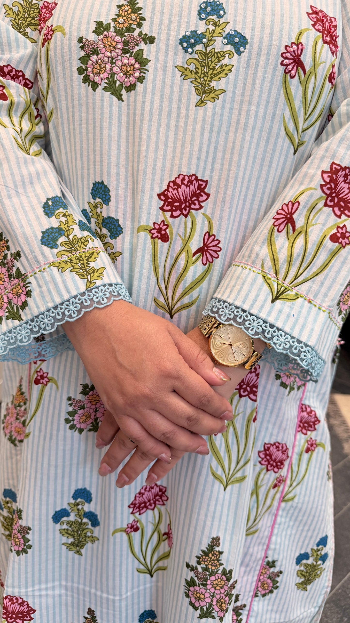 Blue Stripe Blockprinted Cotton Coordset