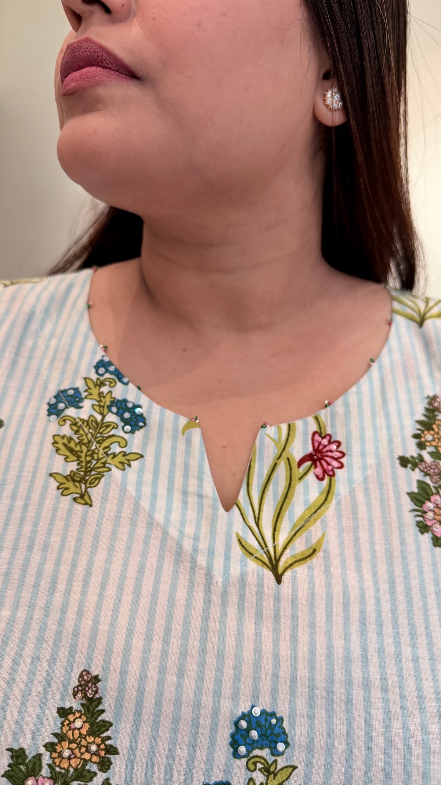 Blue Stripe Blockprinted Cotton Coordset