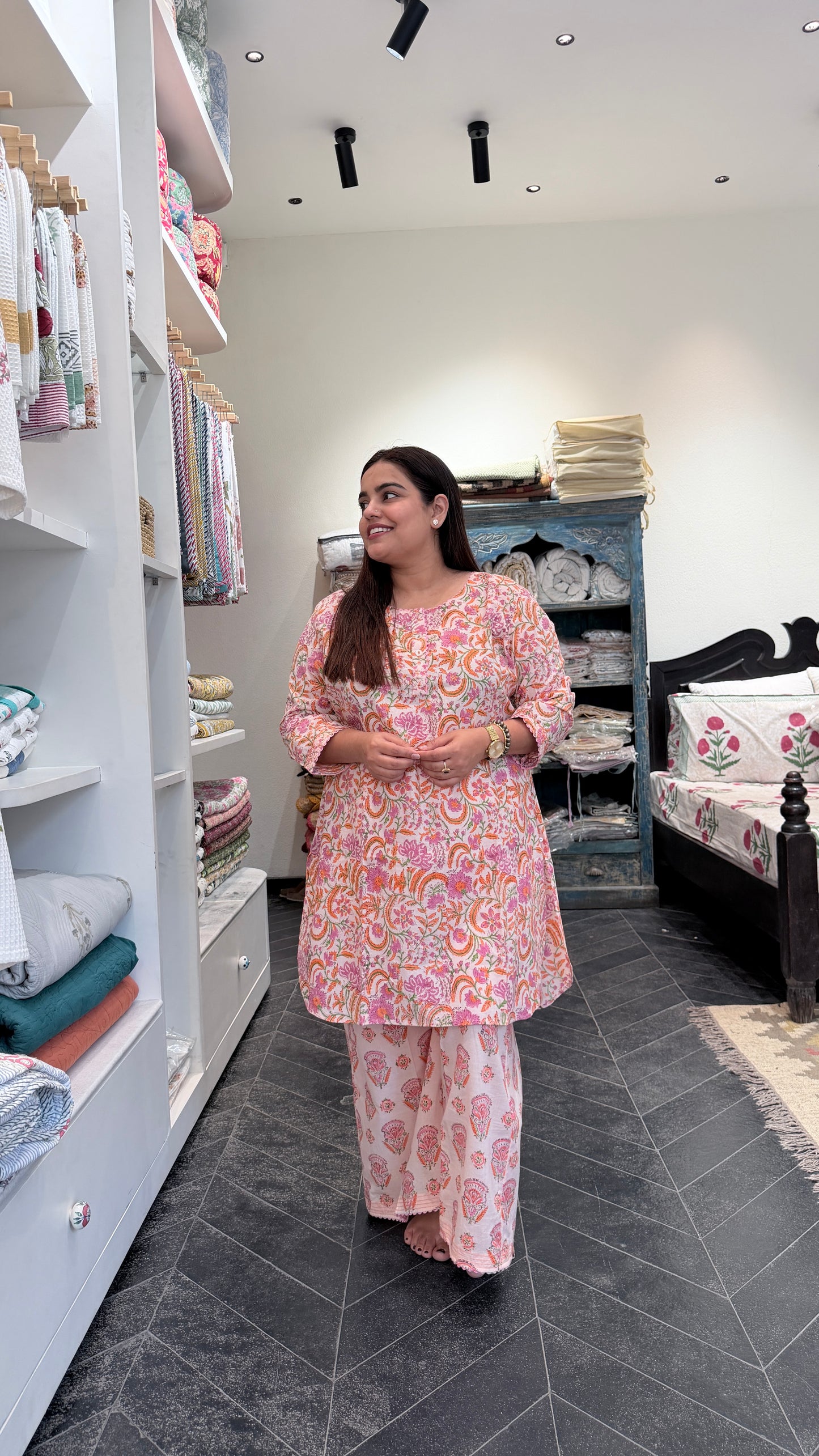 Roohafza Pink Cotton Blockprinted Coordset