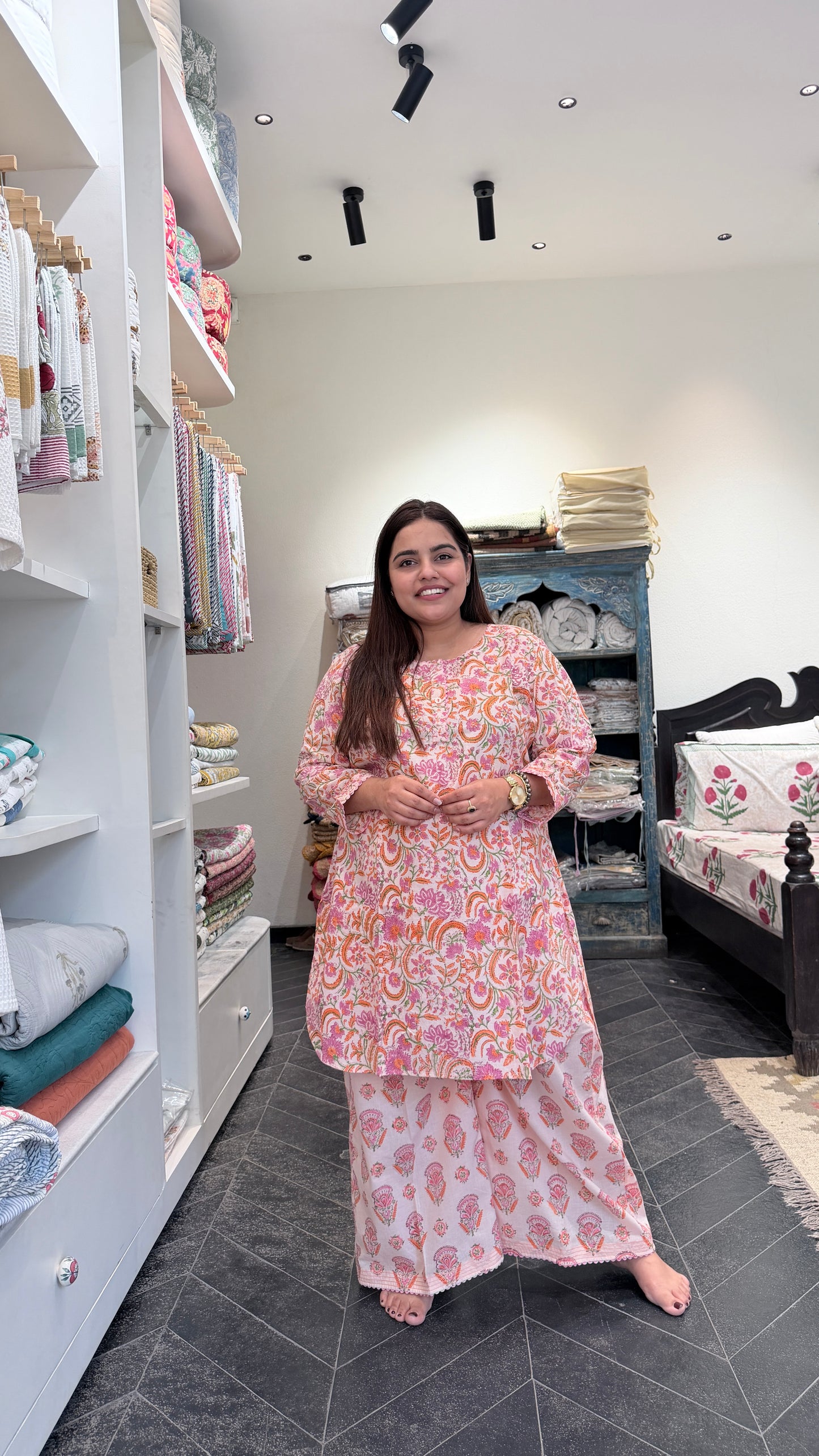 Roohafza Pink Cotton Blockprinted Coordset