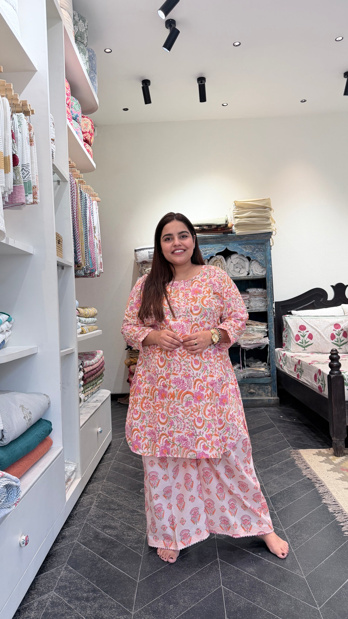 Roohafza Pink Cotton Blockprinted Coordset