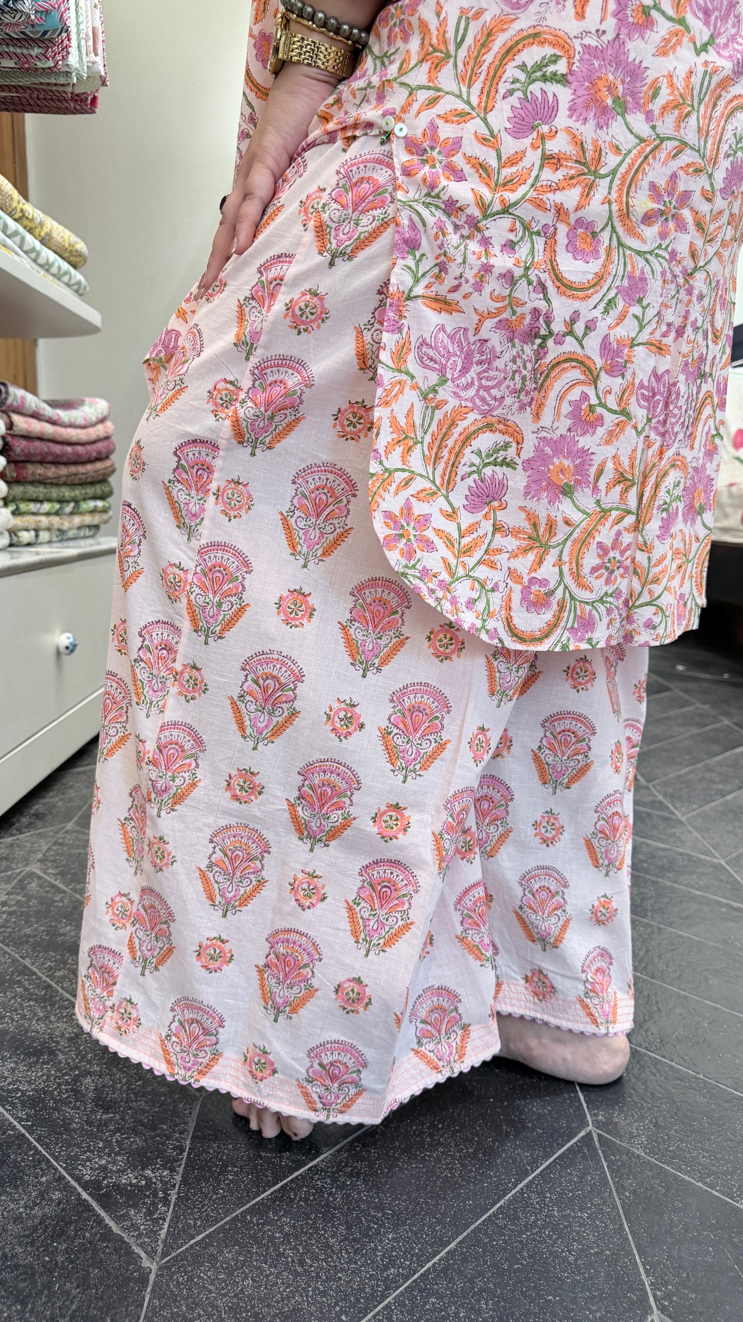 Roohafza Pink Cotton Blockprinted Coordset