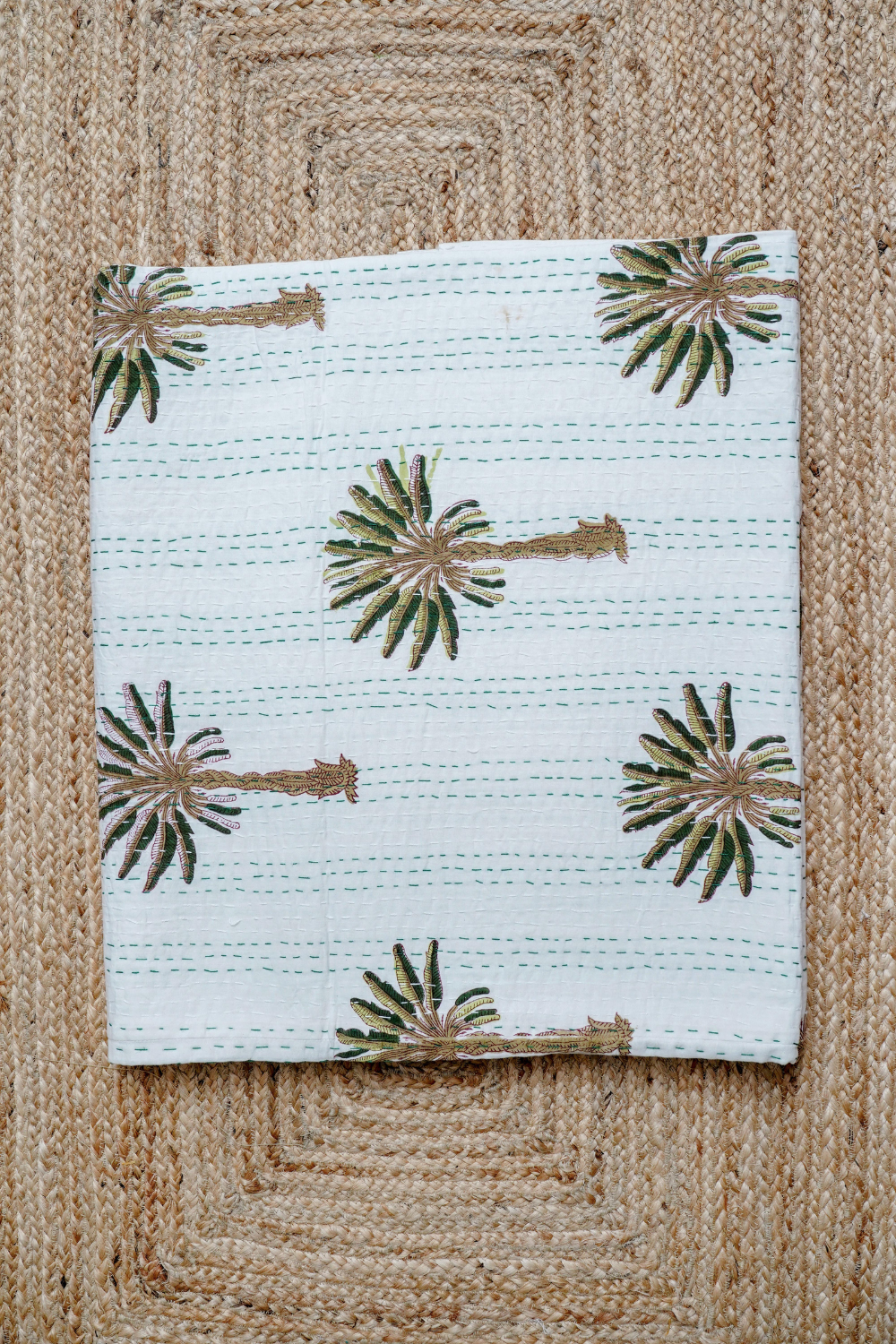 Banana Tree Block Printed Kantha Bedcover