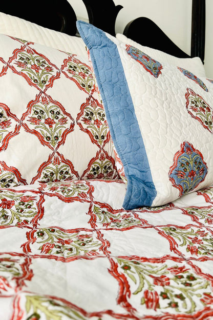 Mughal Jaal Handblock Printed Reversible Quilted Bedcover