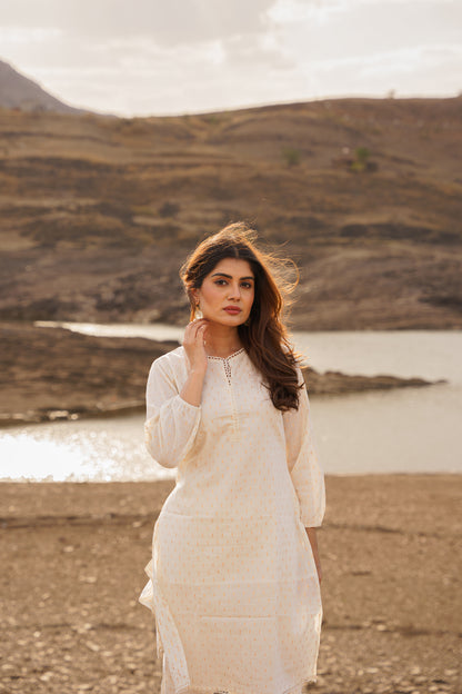 Noor Offwhite Golden Swiss Dot Cotton Co-ord Set