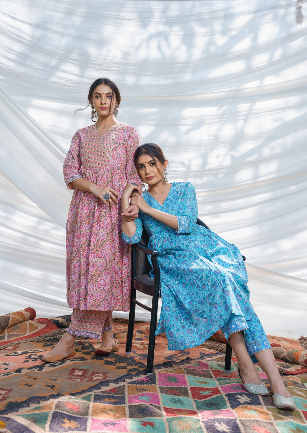 Nazakat Floral Cotton Block Print Kurta Set