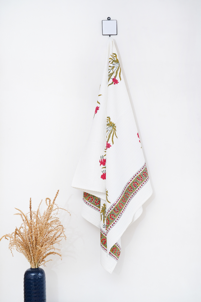 Red Iris Hand Block Printed Bath Towel