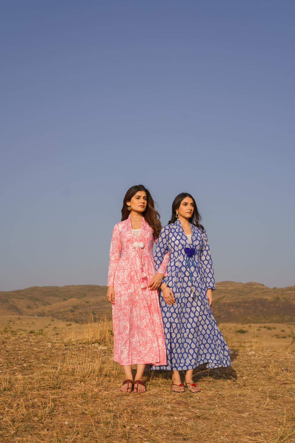 Sufiana Blue Cotton Hand Block Print Maxi Dress