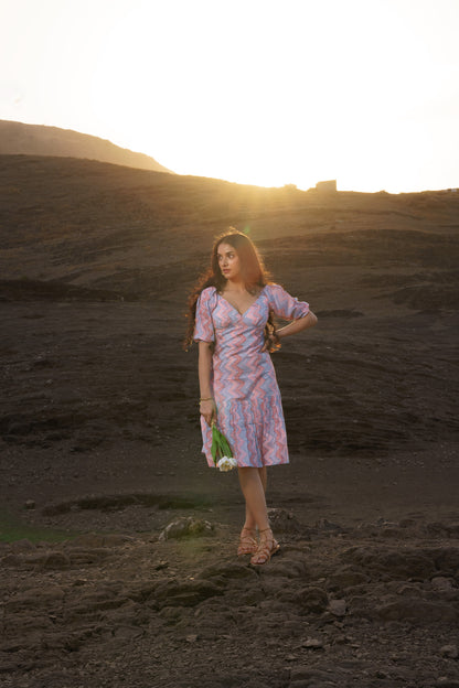 Alizeh Multicolor Chevron Cotton Block Print Shift Dress