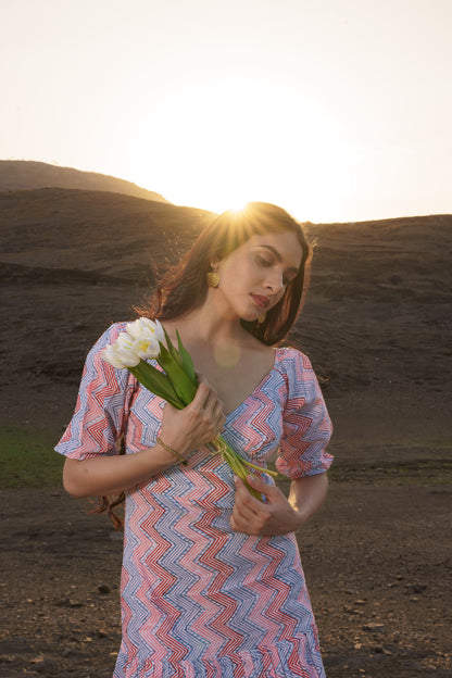 Alizeh Multicolor Chevron Cotton Block Print Shift Dress