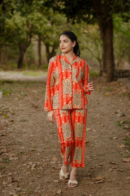 Orange Tiger Print Cotton Loungewear Pj set