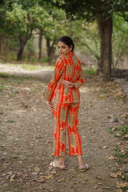 Orange Tiger Print Cotton Loungewear Pj set