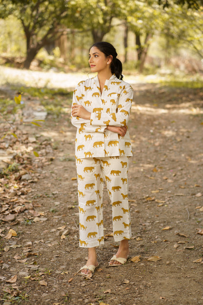 White Leopard Print Cotton Loungewear Pj set