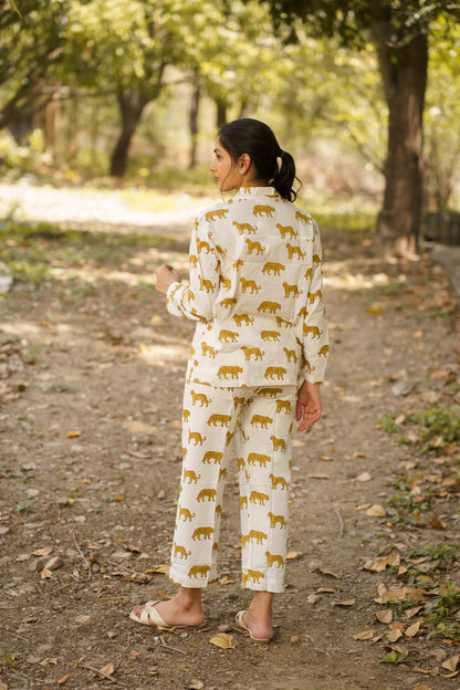 White Leopard Print Cotton Loungewear Pj set