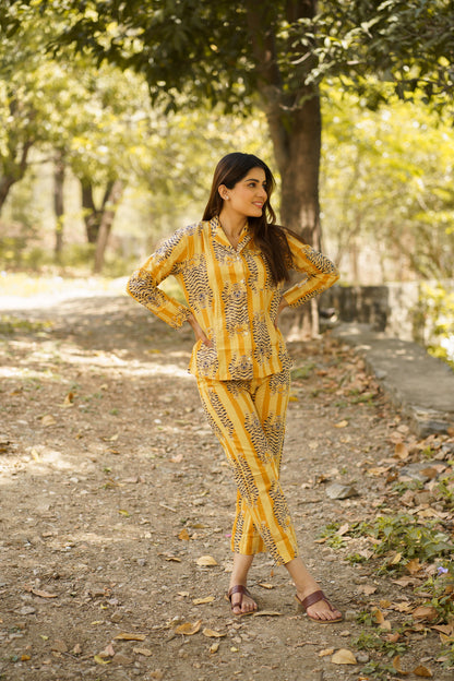 Yellow Tiger Print Cotton Loungewear Pj set